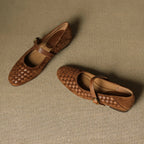 Elara Woven Leather Mary Janes