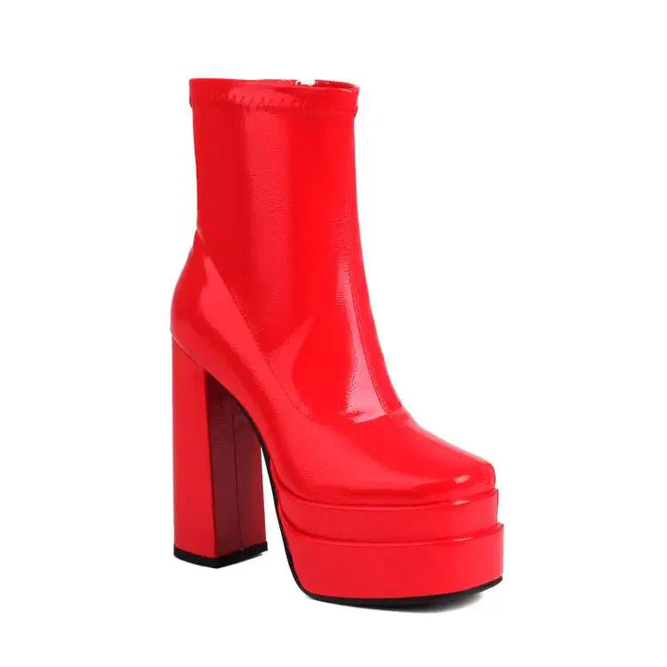 High Heeled Zipper Ankle Platform Boots