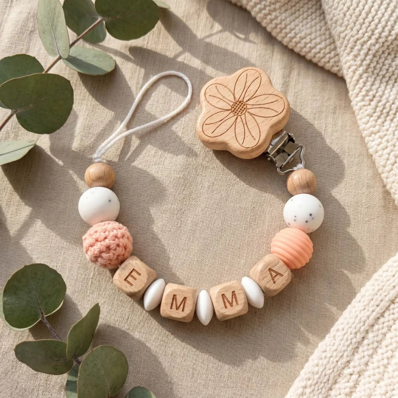 Personalized Wooden Bear Pacifier Clip