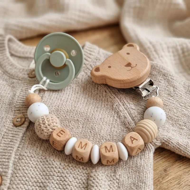 Personalized Wooden Bear Pacifier Clip
