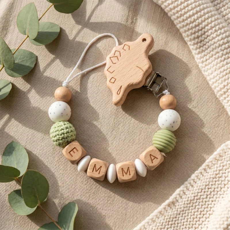 Personalized Wooden Bear Pacifier Clip