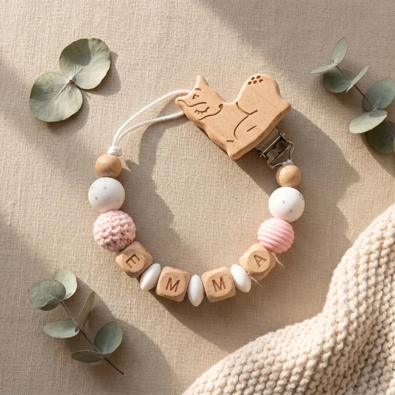 Personalized Wooden Bear Pacifier Clip
