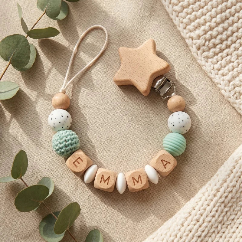 Personalized Wooden Bear Pacifier Clip