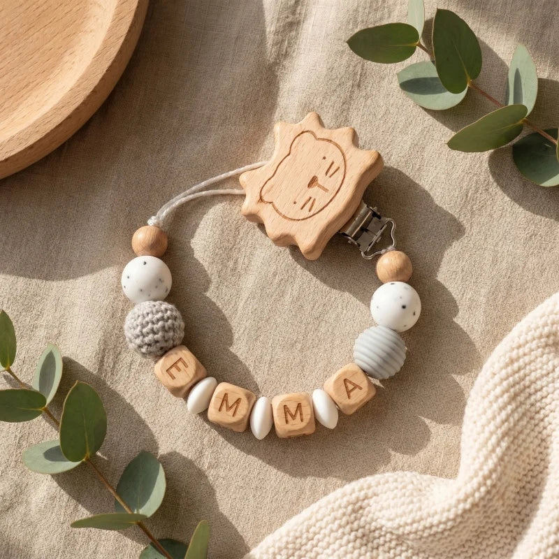 Personalized Wooden Bear Pacifier Clip
