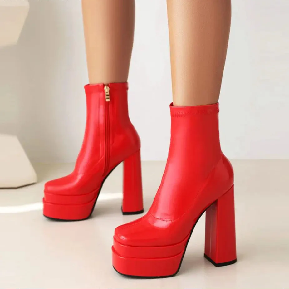 High Heeled Zipper Ankle Platform Boots