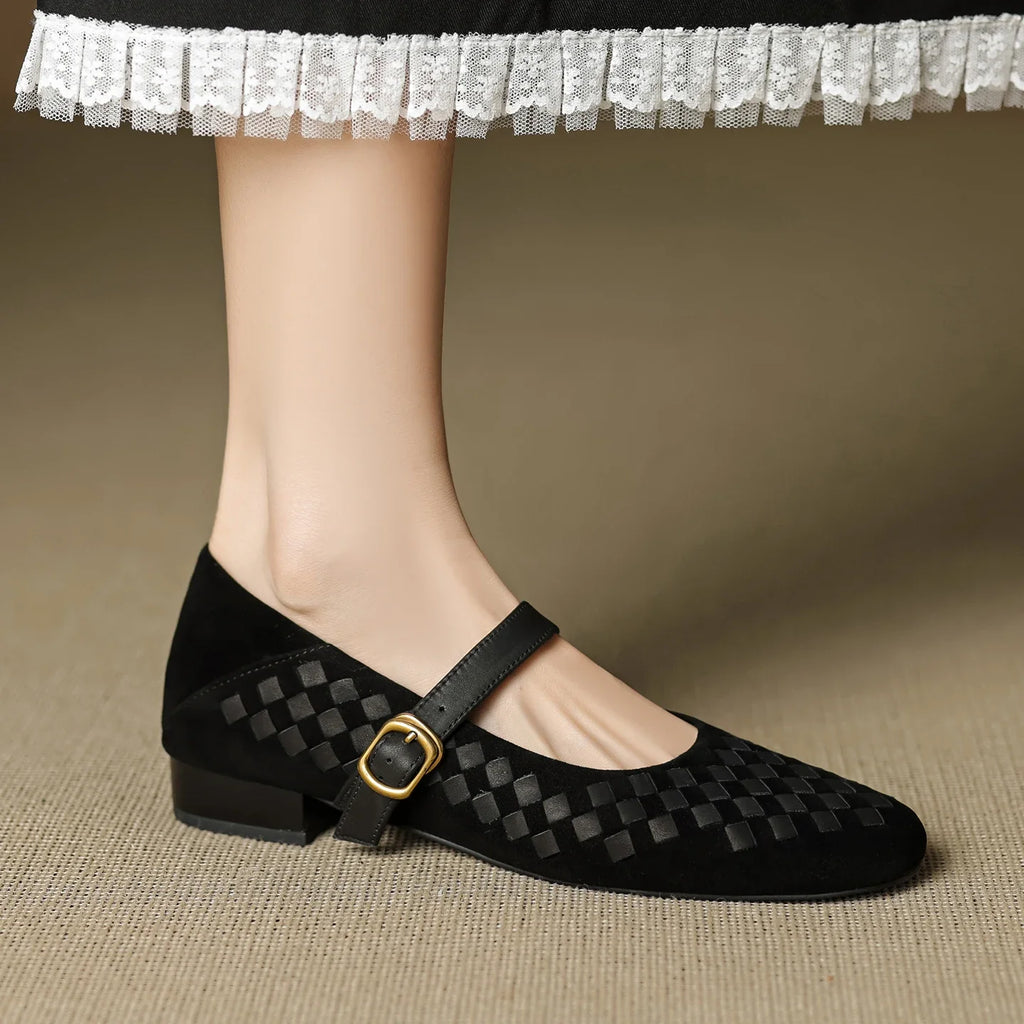 Elara Woven Leather Mary Janes