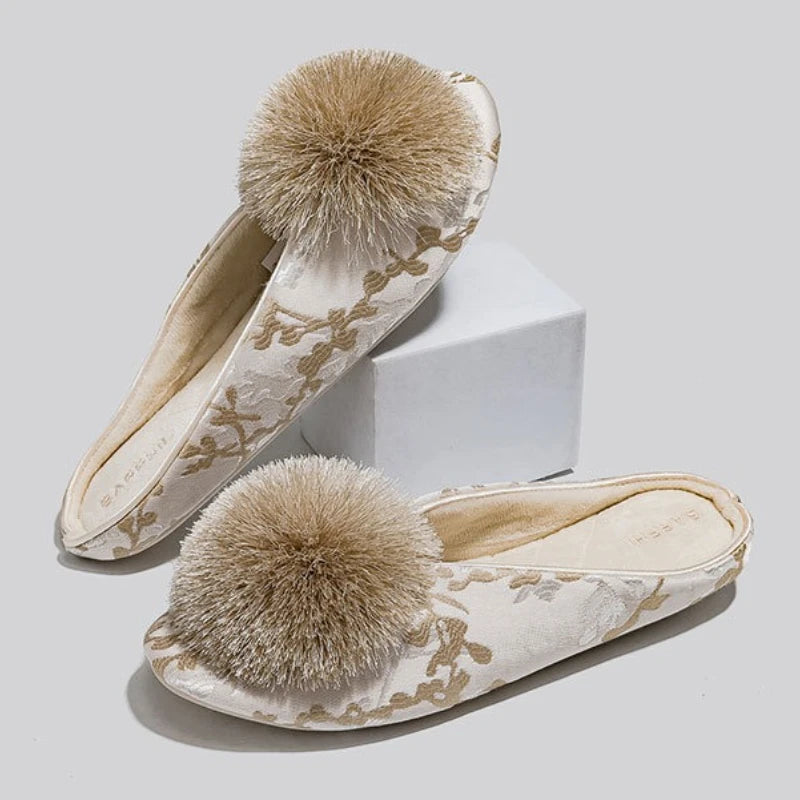 Manella Embroidered Pom Slippers - Image 1 of 6