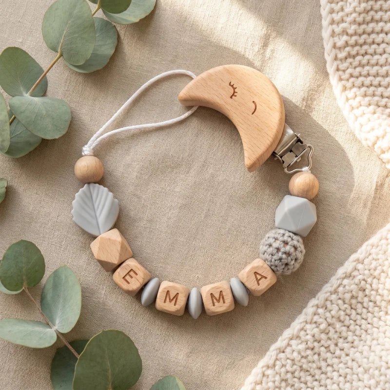 Personalized Wooden Bear Pacifier Clip