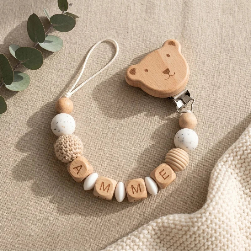 Personalized Wooden Bear Pacifier Clip