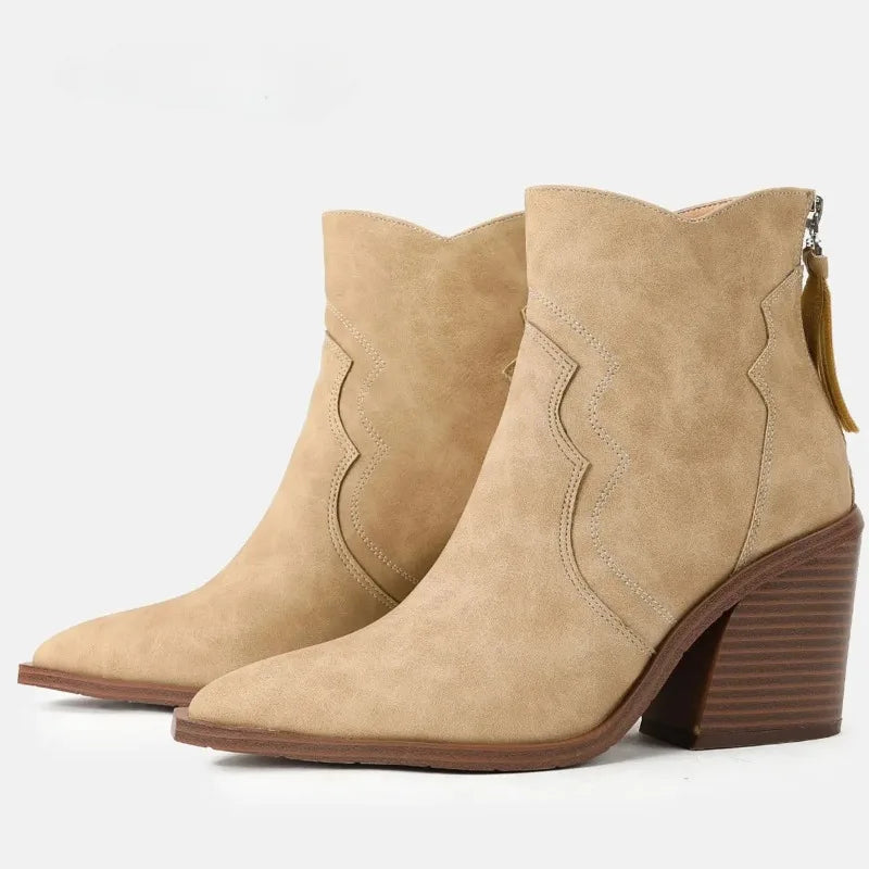 Chunky Wooden Heel Ankle Boots