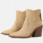 Chunky Wooden Heel Ankle Boots