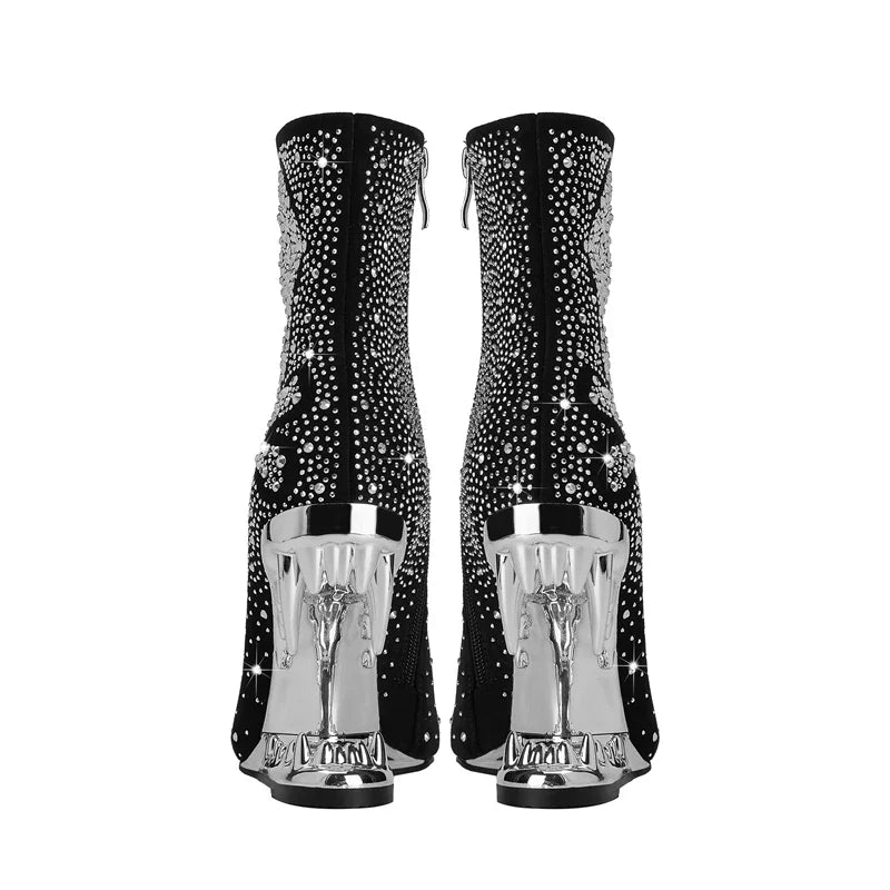 Starlit Wolf Skull Ankle Boots