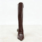 Gold Buckle Leather Knee high Boot