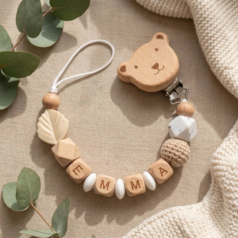 Personalized Wooden Bear Pacifier Clip