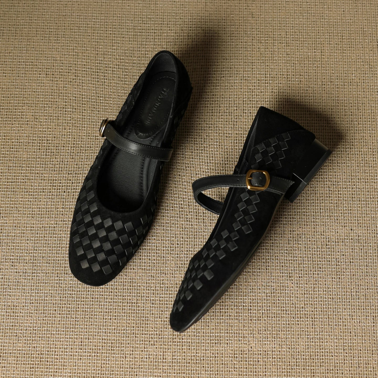 Elara Woven Leather Mary Janes