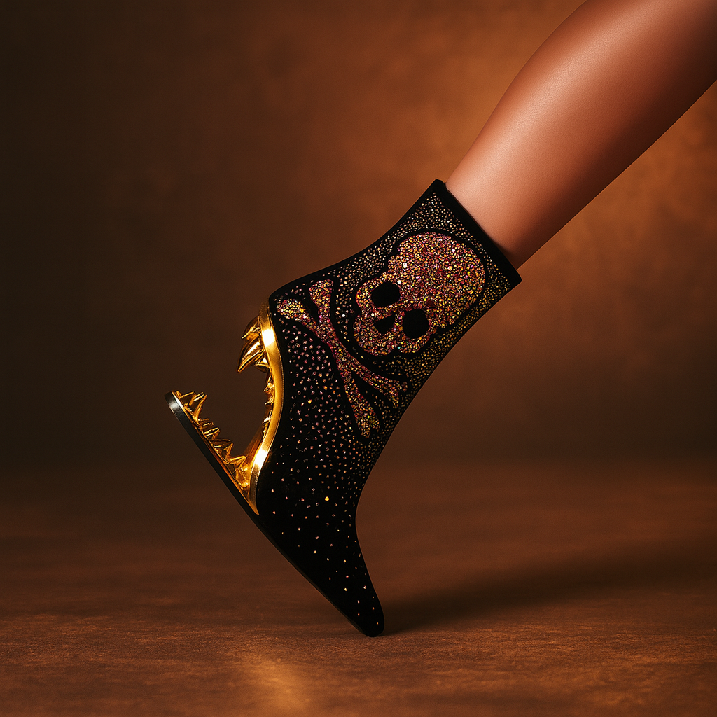 Starlit Wolf Skull Ankle Boots