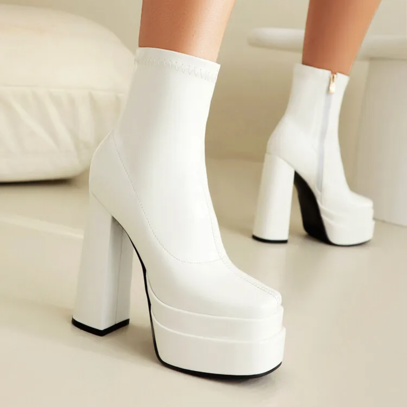 High Heeled Zipper Ankle Platform Boots