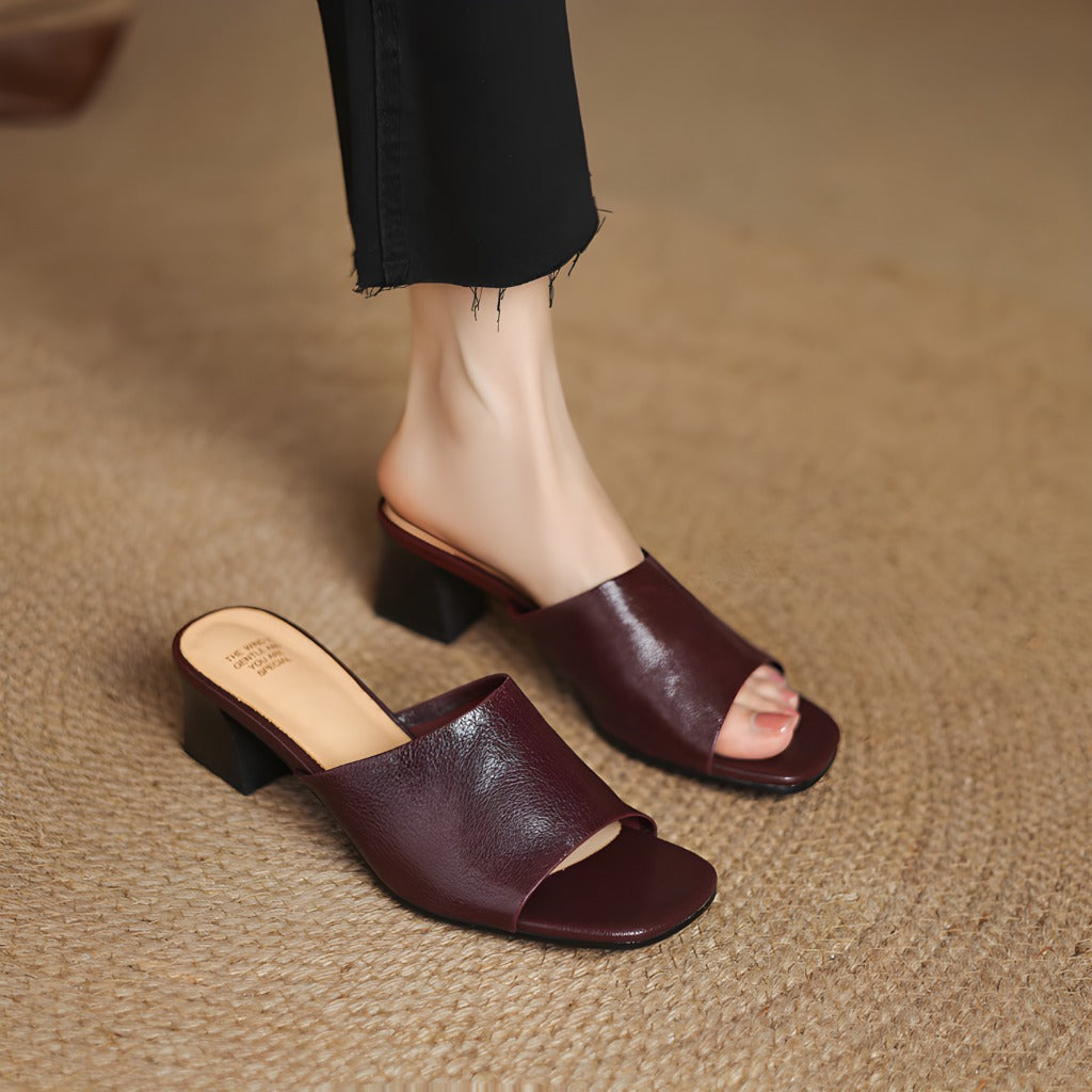 Lorena Genuine Leather Open-Toe Mules