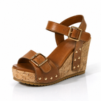 Corinne Buckle Wedge Sandals