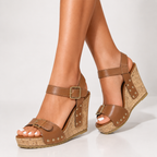 Corinne Buckle Wedge Sandals
